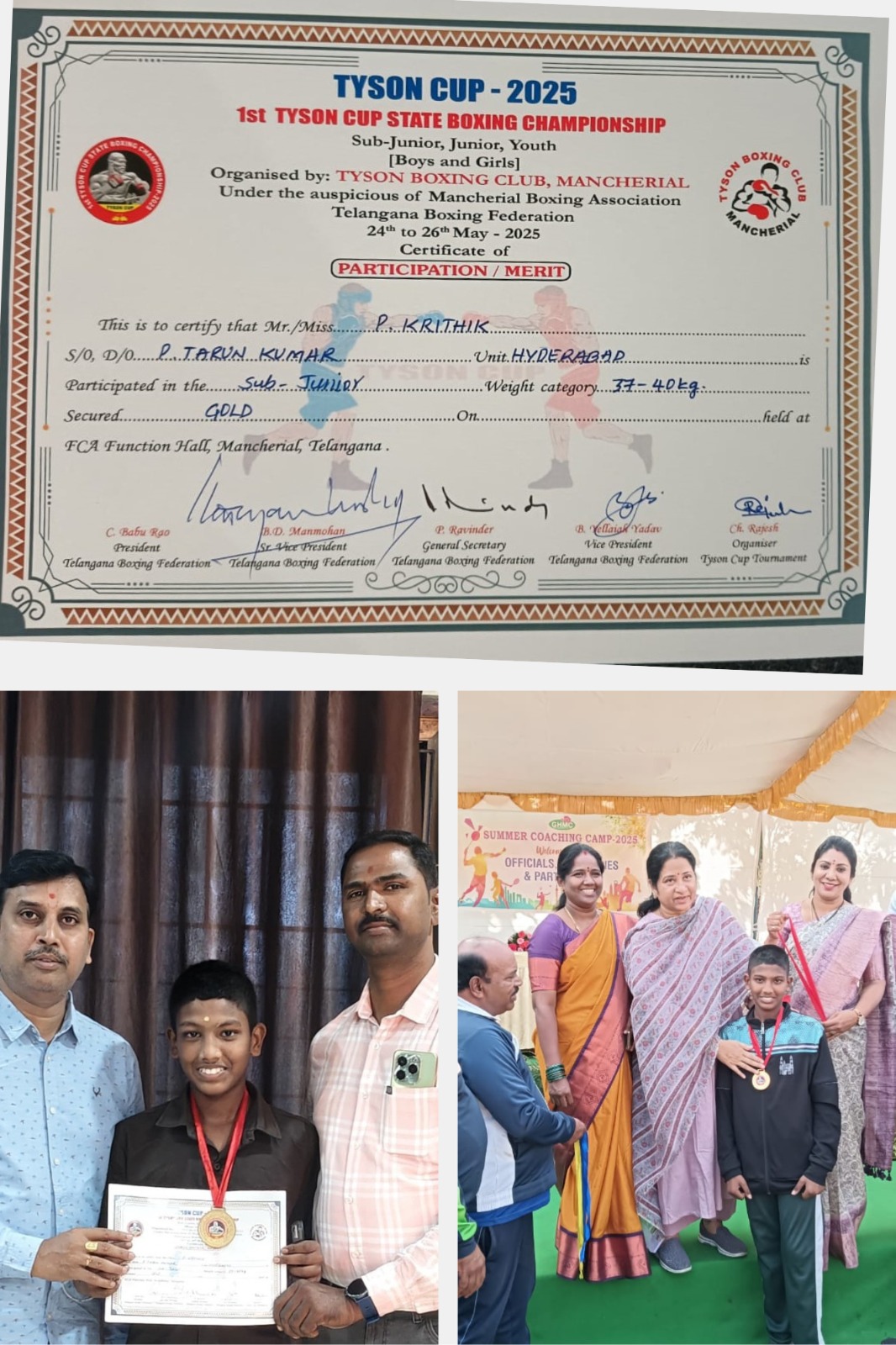 Krithik Achieved Gold Medal as Boxing Champion