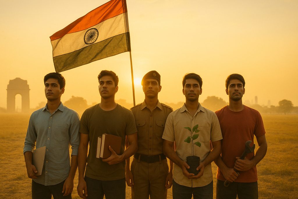 Youth Symbolizing Education, Service, Environment, And Hard Work For Nation Building