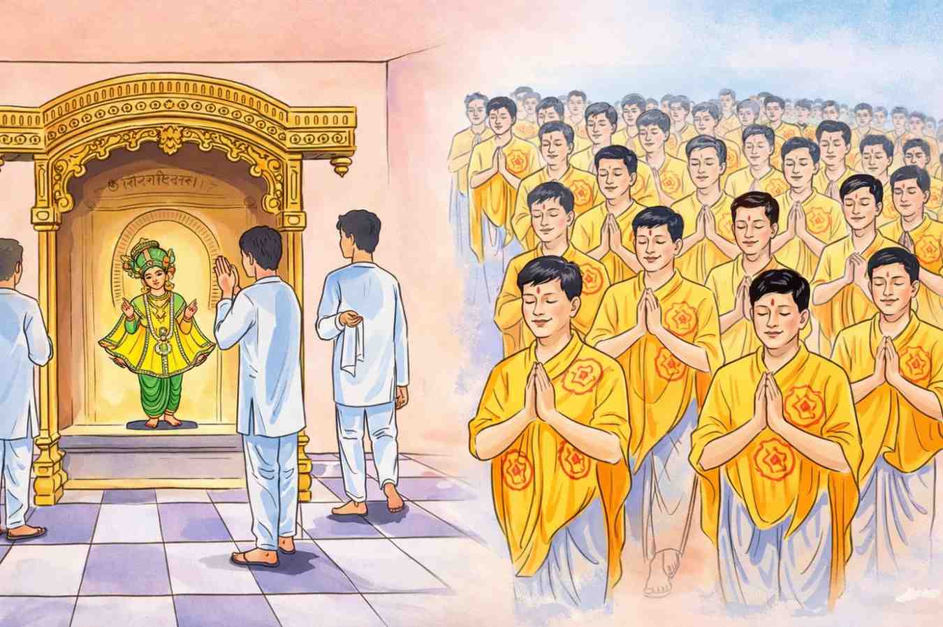 Chatgptimagefeb24202603 35 43P, How To Change Bad Destiny? The Secret Factor Revealed! Devotee Surrendering At The Feet Of Bhagwan Swaminarayan In Temple