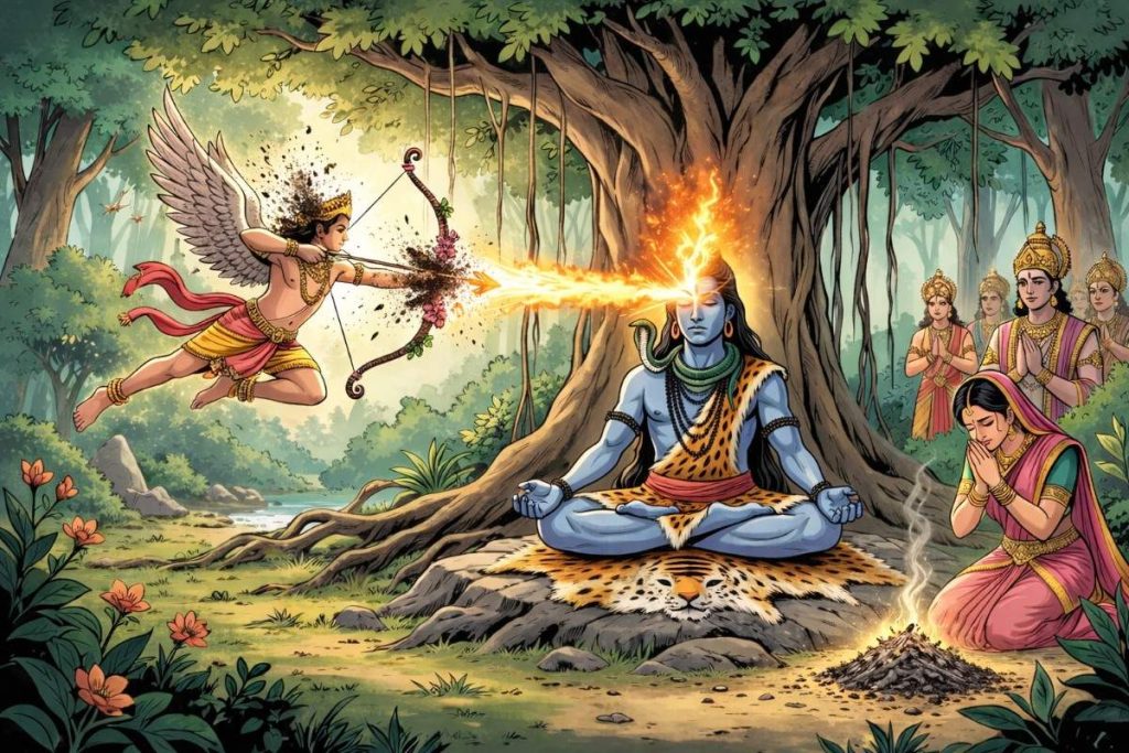 Kamadeva Turning Into Ashes By Lord Shiva'S Third Eye