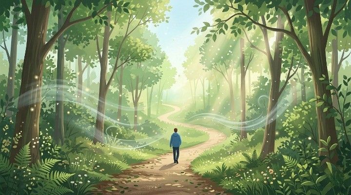 Illustration Of Walking In Nature Showing Fresh Air And Greenery Improving Mood And Mental Calmness