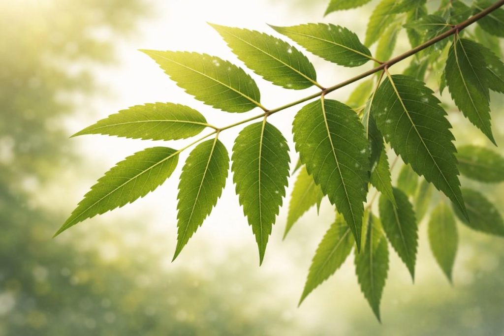 Fresh Neem Leaves Close-Up Symbolizing Bitterness And Life Challenges In Ugadi Pachadi.
