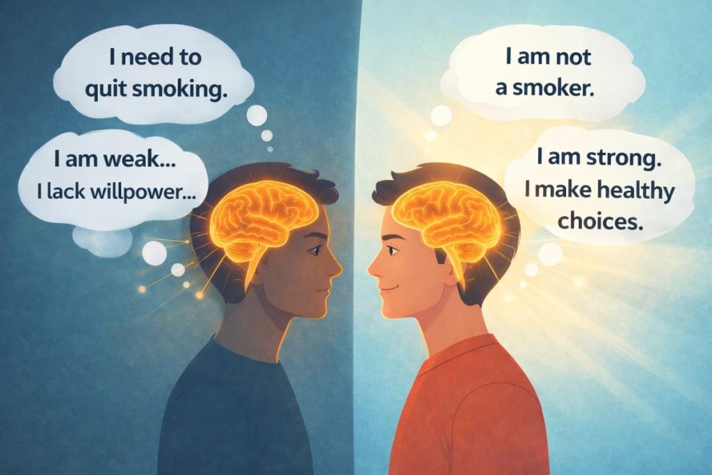 Identity Shift Illustration Showing Negative Thoughts Replaced By Positive Mindset And Self-Belief