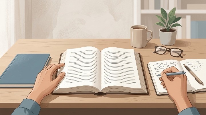 Illustration Of Reading A Book With Simple Lines Representing Text, Showing How Reading Improves Clarity And Mood