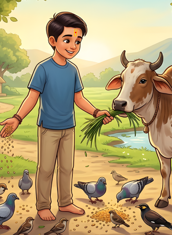23 Feed Cows Birds Small, Compassion Activity House Cleaning