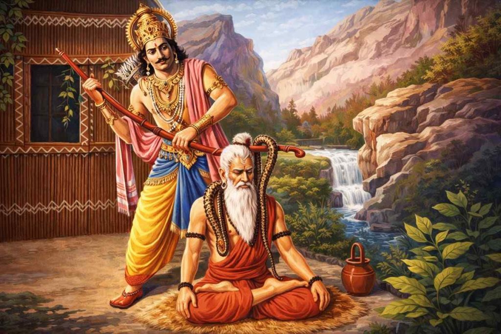 King Parikshit Placing A Dead Snake On A Meditating Sage In The Forest