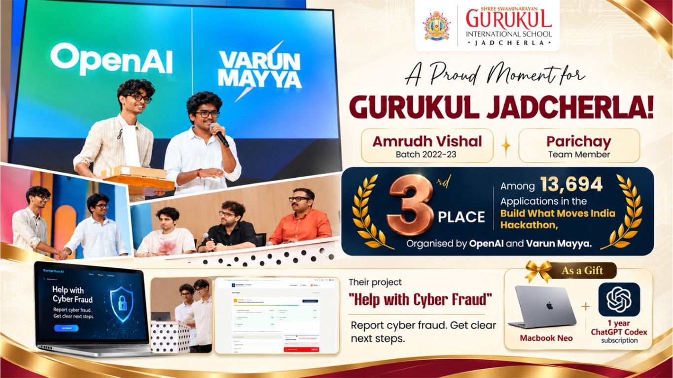 Gurukul Jadcherla Alumnus Secures 3rd Place in National AI Hackathon